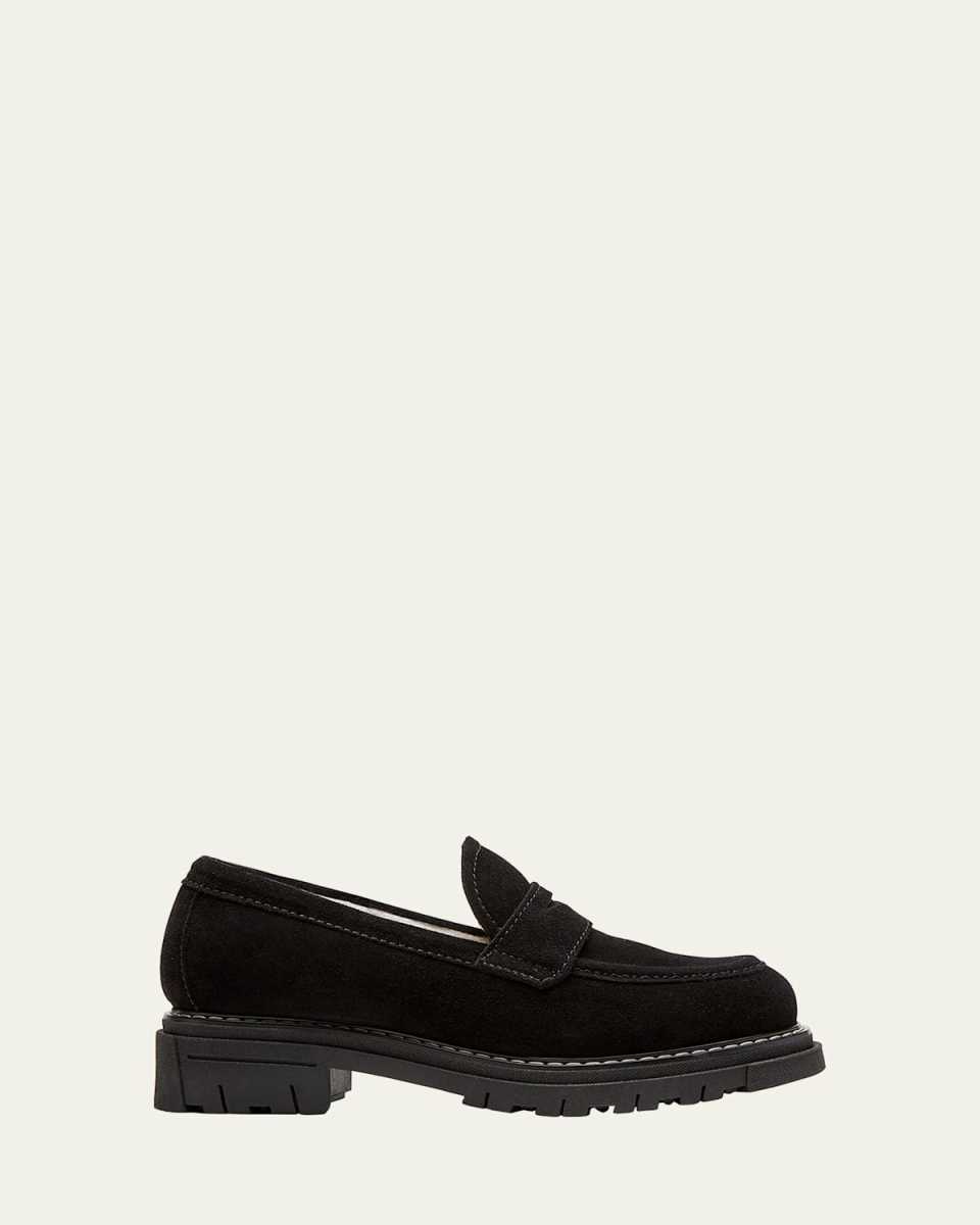 Devin Suede Shearling Penny Loafers
